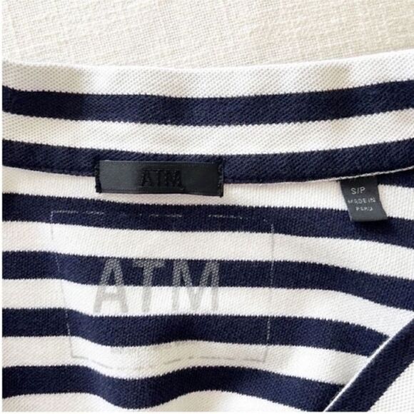 ATM Anthony Thomas Melillo V Neck Navy Striped Shift Dress - Picture 8 of 9